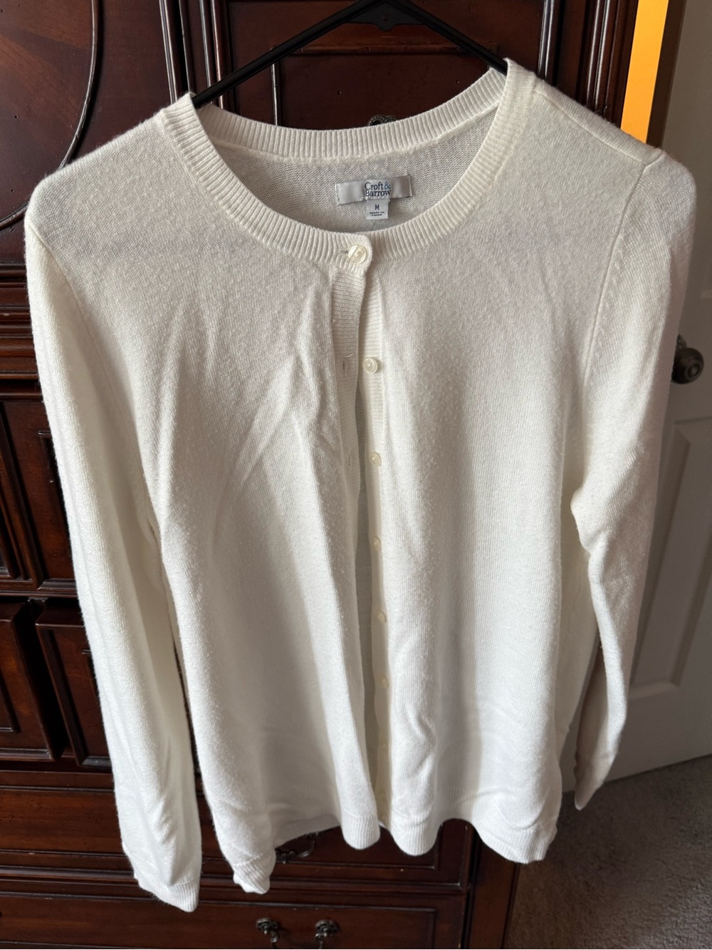 croft & barrow Cream Button-Front Crewneck Cardigan